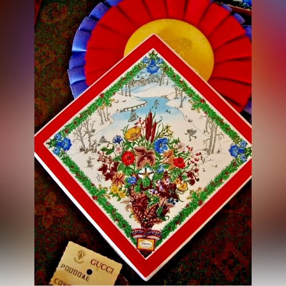 Vintage Ultra Rare GUCCI Coaster Set (4) Barware Decor Party Accessory w/ Box GG - Picture 9 of 12